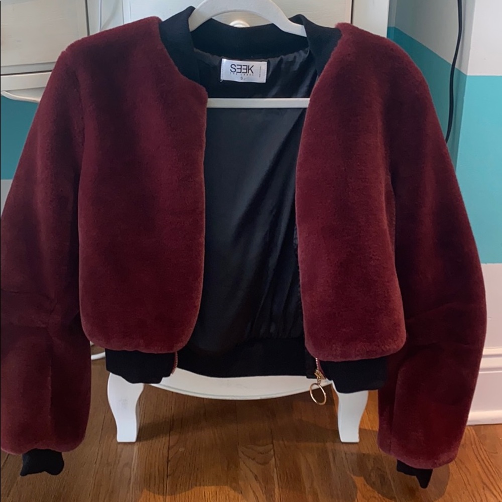 LF red fur bomber jacket
